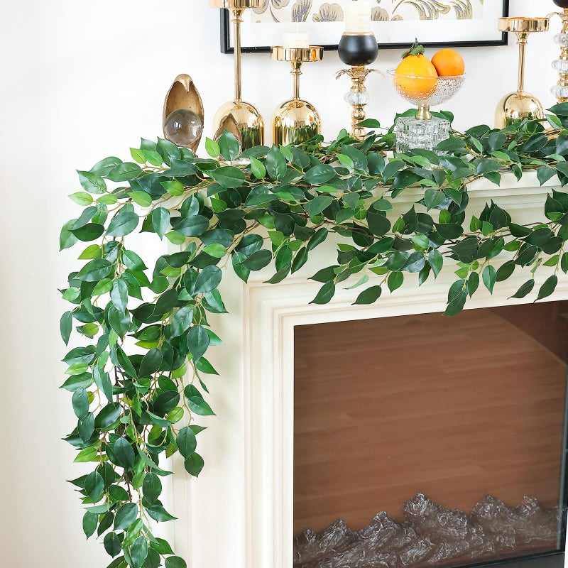 Mizii 2 Strands Artificial Vines Ficus Garland 78" Fake Vine with Silk Green Leaves Faux Hanging Plants Greenery Decorations for Bedroom Table Centerpieces Wall Party Wedding Room Decor (Ficus) - Image 3