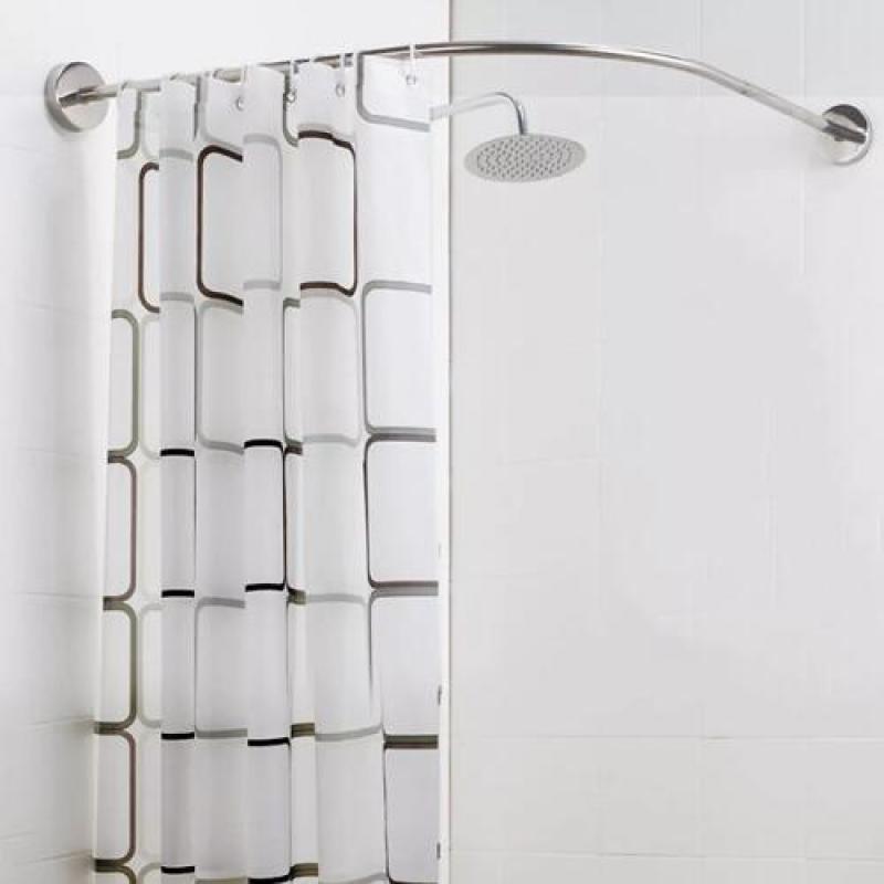 Bathroom curved shower curtain rod without punching L-shaped semi-U-shaped telescopic shower rod stainless steel fan-shaped bath rod clothes drying rod 70-95cm without shower curtain - Image 2