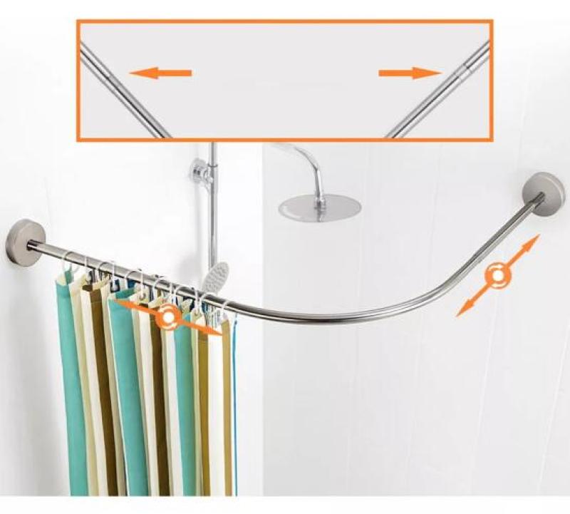 Bathroom curved shower curtain rod without punching L-shaped semi-U-shaped telescopic shower rod stainless steel fan-shaped bath rod clothes drying rod 70-95cm without shower curtain - Image 5