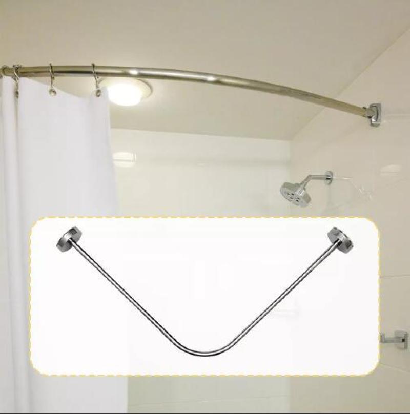 Bathroom curved shower curtain rod without punching L-shaped semi-U-shaped telescopic shower rod stainless steel fan-shaped bath rod clothes drying rod 70-95cm without shower curtain - Image 3