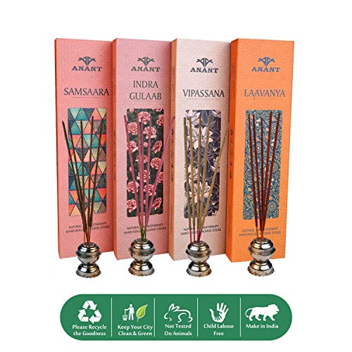 Anant Natural Hand Rolled Premium Fragrance Incense Sticks | Pack of 4 | Samsaara | Vipassana | Indra Gulab | Lavaanya | Spiritual Agarbattis - 40 Sticks/Box - Image 1