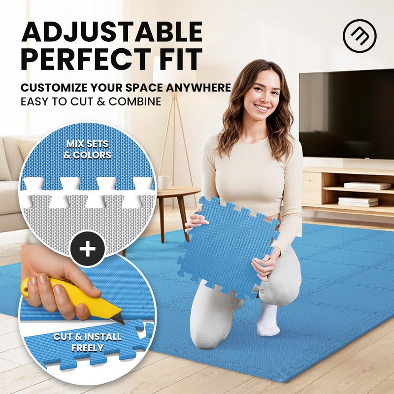bemaxx Gym Mats Set - 18 pcs EVA Interlocking Foam Floor Tiles (12.6"x12.6"x0.4") 18sqft Protective Gym Flooring Sports Home Workout Exercise Mats Puzzle Garage Fitness Play-Room Pool Treadmill Bike - Image 4