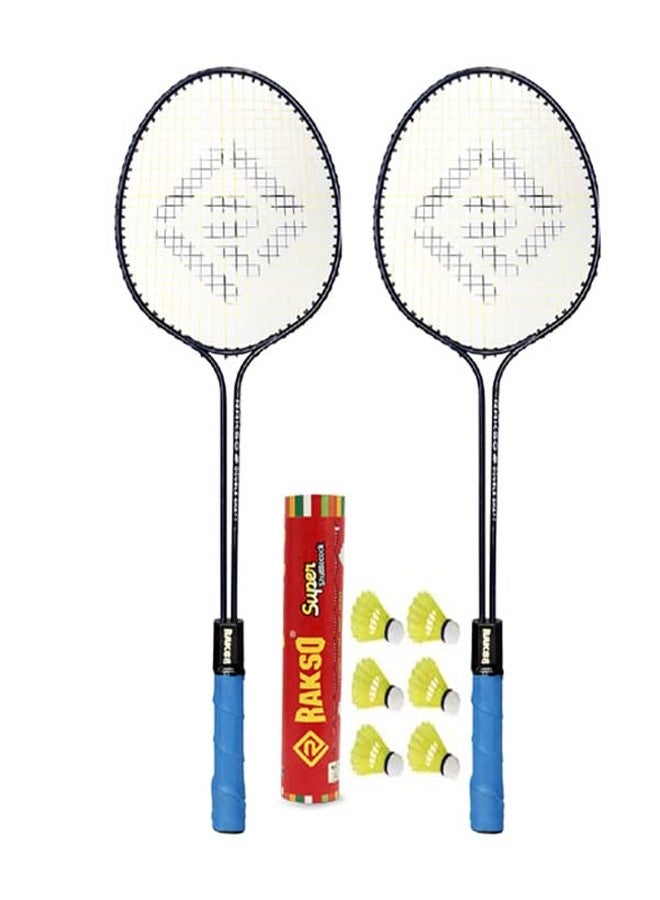 RAKSO Double Shaft Badminton Racquet Set of 2 PC with with 6 PC Shuttlecock Combo - Image 2