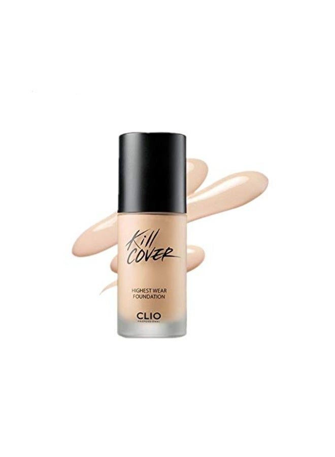 Inspired CL Korean CLIO Kill Cover Highest Wear Foundation For Oily Skin, Glowing Complex Shrinking Pores Concealing Blemishes Light Weight Liquid Foundation, Comfort Create Flawless Skin Foundation, 30ml. (02# Ivory) - Image 1