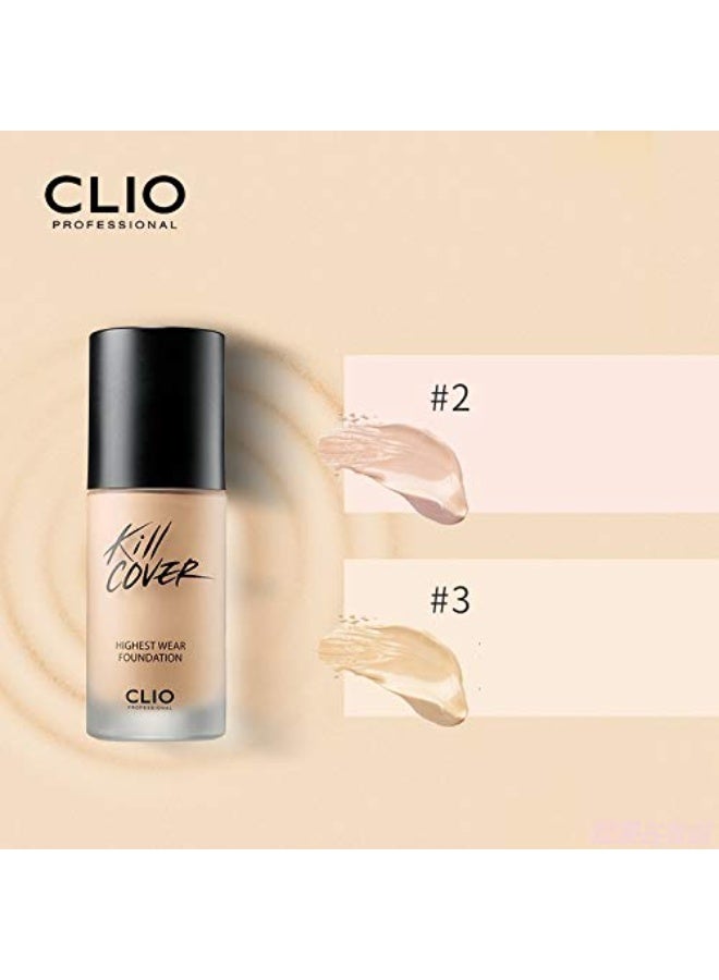 Inspired CL Korean CLIO Kill Cover Highest Wear Foundation For Oily Skin, Glowing Complex Shrinking Pores Concealing Blemishes Light Weight Liquid Foundation, Comfort Create Flawless Skin Foundation, 30ml. (02# Ivory) - Image 2
