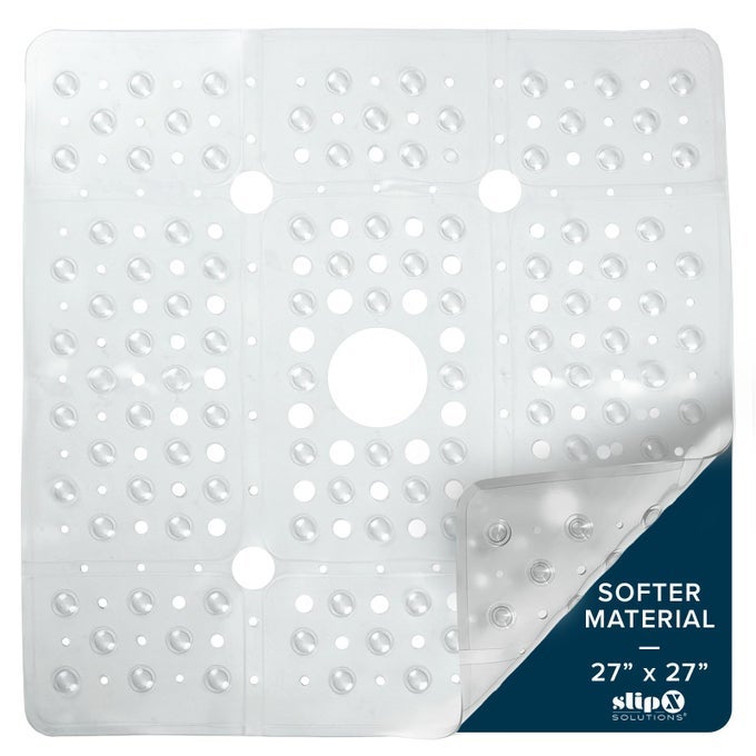 27 OVERSIZE SQUARE SHOWER MAT NONSLIP MAT FOR ELDERLY KIDS 100 POWER GRIP SUCTION CUPS FOR SMOOTH SURFACES MACHINE WASHABLE CLEAR
