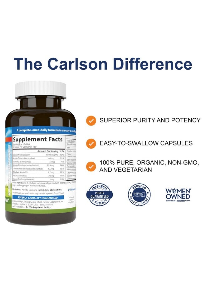 Carlson - Mini-Multi, Small Multivitamin Tablets, Vitamins & Minerals, Immune Support & Heart Health, Optimal Wellness, Mini Multivitamins, Multivitamin Mini Tabs, Easy to Swallow, 180 Mini Tablets