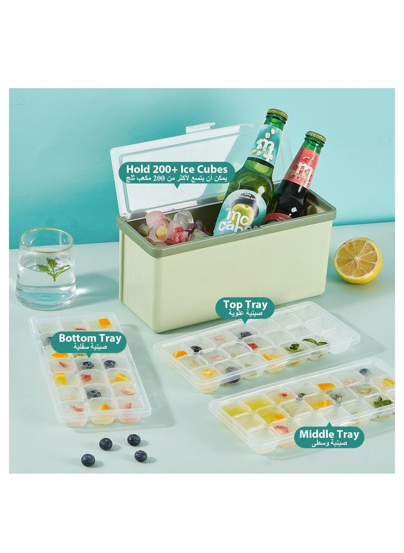 LKTOCAFT - Ice Cube Trays for Freezer with Lid, Easy to Dump Ice Cube Molds with Bin and Ice Scoop, Clear Ice Cube Molds - Image 1