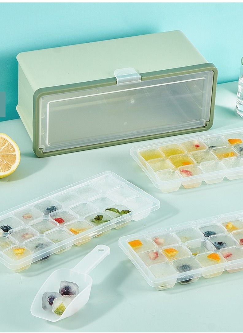 LKTOCAFT - Ice Cube Trays for Freezer with Lid, Easy to Dump Ice Cube Molds with Bin and Ice Scoop, Clear Ice Cube Molds - Image 1