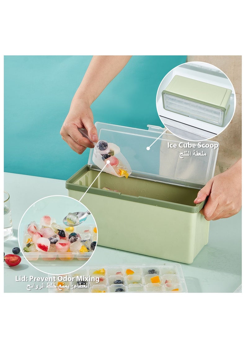 LKTOCAFT - Ice Cube Trays for Freezer with Lid, Easy to Dump Ice Cube Molds with Bin and Ice Scoop, Clear Ice Cube Molds - Image 1