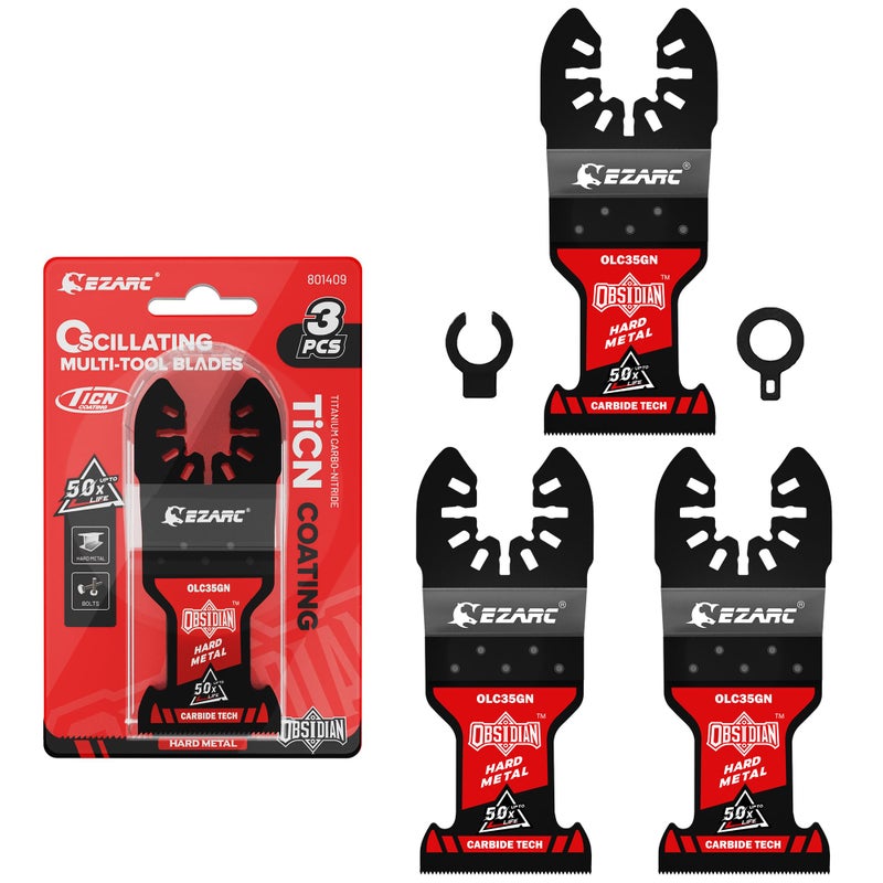 EZARC Obsidian Carbide Oscillating Saw Blades, Multi Tool Blades Quick Release for Hard Metal, Nails, Bolts and Screws, 3-Pack - Image 1