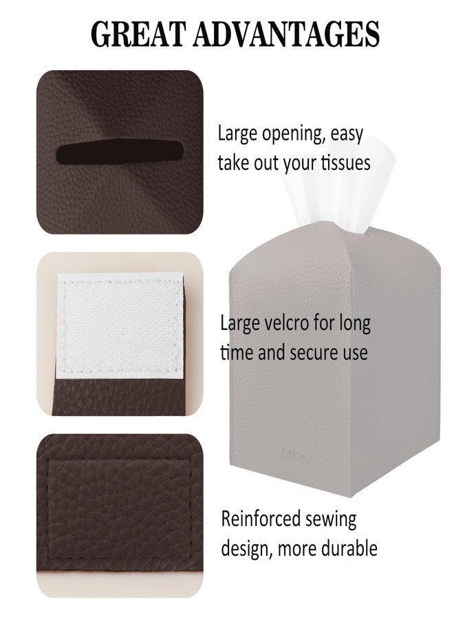 PARIERIS Tissue Box Cover Holder Square Tissue Cube Cover PU Leather Tissue Organizer with Bottom Belt for Bathroom, Tabletop, Car, Night Stands, Office, Home, Kitchen (1, CoffeeBrown) - Image 4