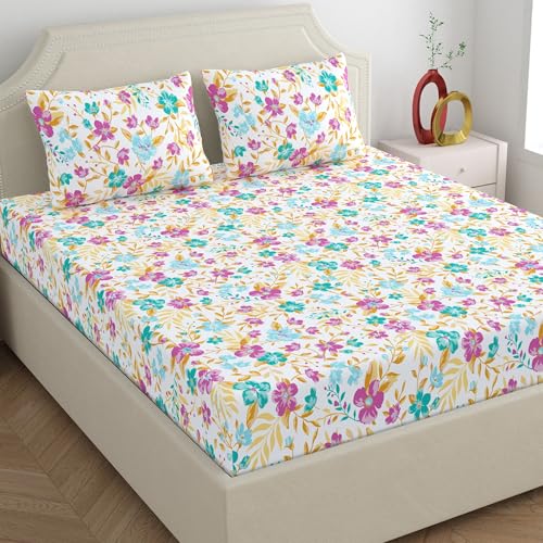 Home Ecstasy 100% Cotton Double Bedsheet with 2 Pillow Covers - (Size 87 x 94 inches, 140 TC, Colour - Purple: Vivid Lilac) - Image 1