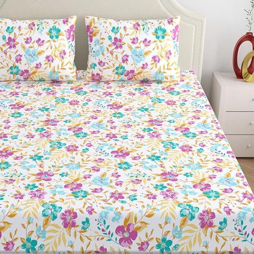 Home Ecstasy 100% Cotton Double Bedsheet with 2 Pillow Covers - (Size 87 x 94 inches, 140 TC, Colour - Purple: Vivid Lilac) - Image 3