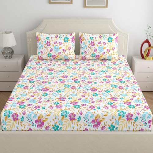 Home Ecstasy 100% Cotton Double Bedsheet with 2 Pillow Covers - (Size 87 x 94 inches, 140 TC, Colour - Purple: Vivid Lilac) - Image 2