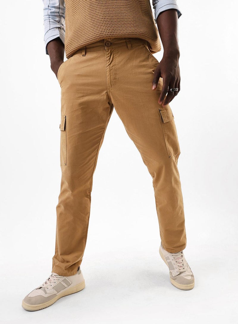 Dennis Lingo Men's Khaki 100% Cotton Full Slim Fit Cargo Trouser - Image 1