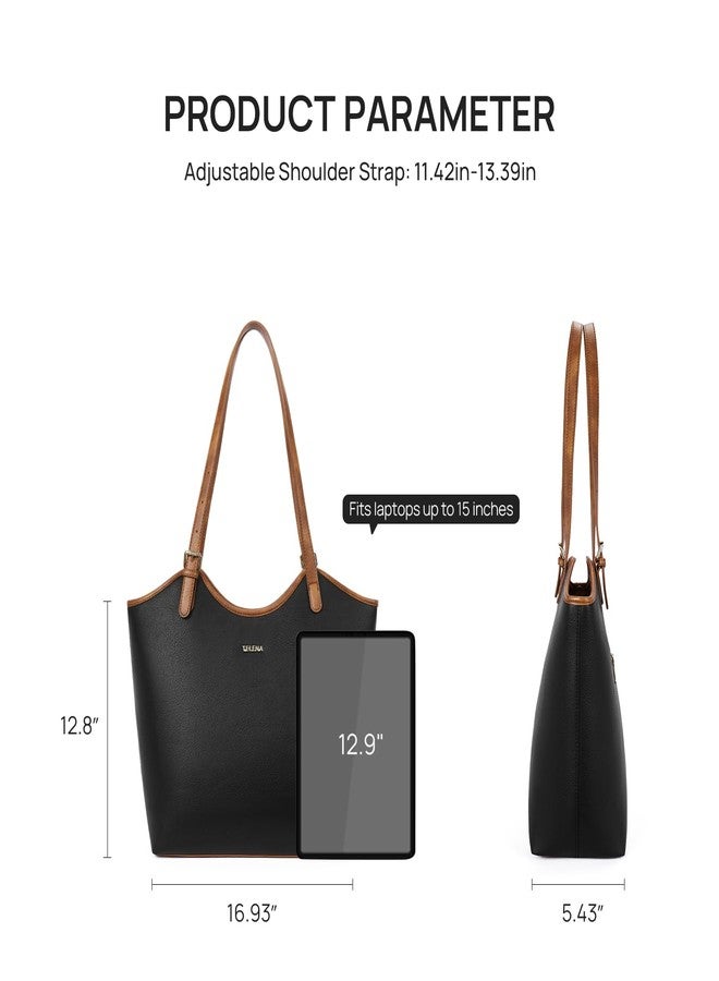 Telena Tote Bag for Women Vegan Leather Purses and Handbags Fashion Top Handle Hobo Bags Black With Brown - Image 3