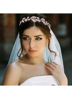 Ammei Headpiece Rose Gold Wedding Headband Flower Leaves Design Hair Vine Bridal Headpiece Wedding Hair Accessories (Rose Gold)  - Image 2