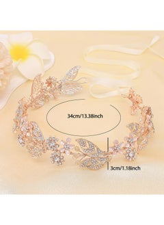 Ammei Headpiece Rose Gold Wedding Headband Flower Leaves Design Hair Vine Bridal Headpiece Wedding Hair Accessories (Rose Gold)  - Image 3