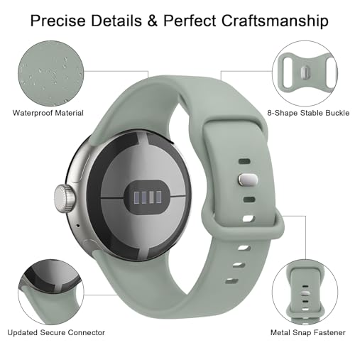 Tobfit Silicone Strap for Google Pixel Watch 3 41mm / Pixel Watch 2 Bands (2024/2023/2022), Waterproof Sport Replacement Band(L, Grey) - Image 2