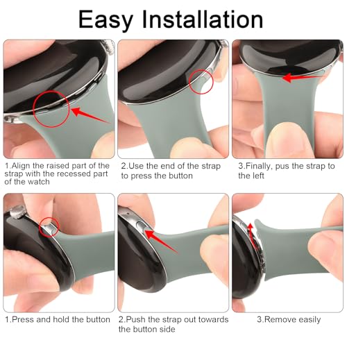 Tobfit Silicone Strap for Google Pixel Watch 3 41mm / Pixel Watch 2 Bands (2024/2023/2022), Waterproof Sport Replacement Band(L, Grey) - Image 5