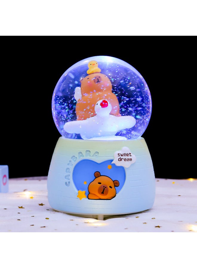 Loquat Shake Sound Explosions Capybara Capibala Crystal Ball Ornaments Turn Snow Glowing Bright Music Box A Generation Of Hair-Color:2335 Round Eyes-Size:X Medium Size 80 Lights + Falling Snow + Music - Image 3