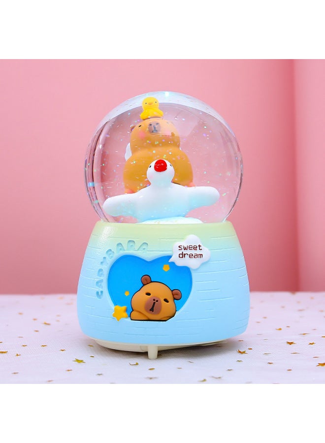 Loquat Shake Sound Explosions Capybara Capibala Crystal Ball Ornaments Turn Snow Glowing Bright Music Box A Generation Of Hair-Color:2335 Round Eyes-Size:X Medium Size 80 Lights + Falling Snow + Music - Image 5