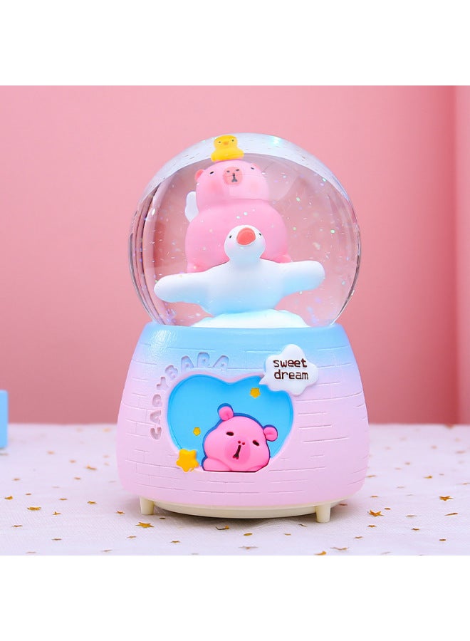 Loquat Shake Sound Explosions Capybara Capibala Crystal Ball Ornaments Turn Snow Glowing Bright Music Box A Generation Of Hair-Color:2335 Round Eyes-Size:X Medium Size 80 Lights + Falling Snow + Music - Image 4