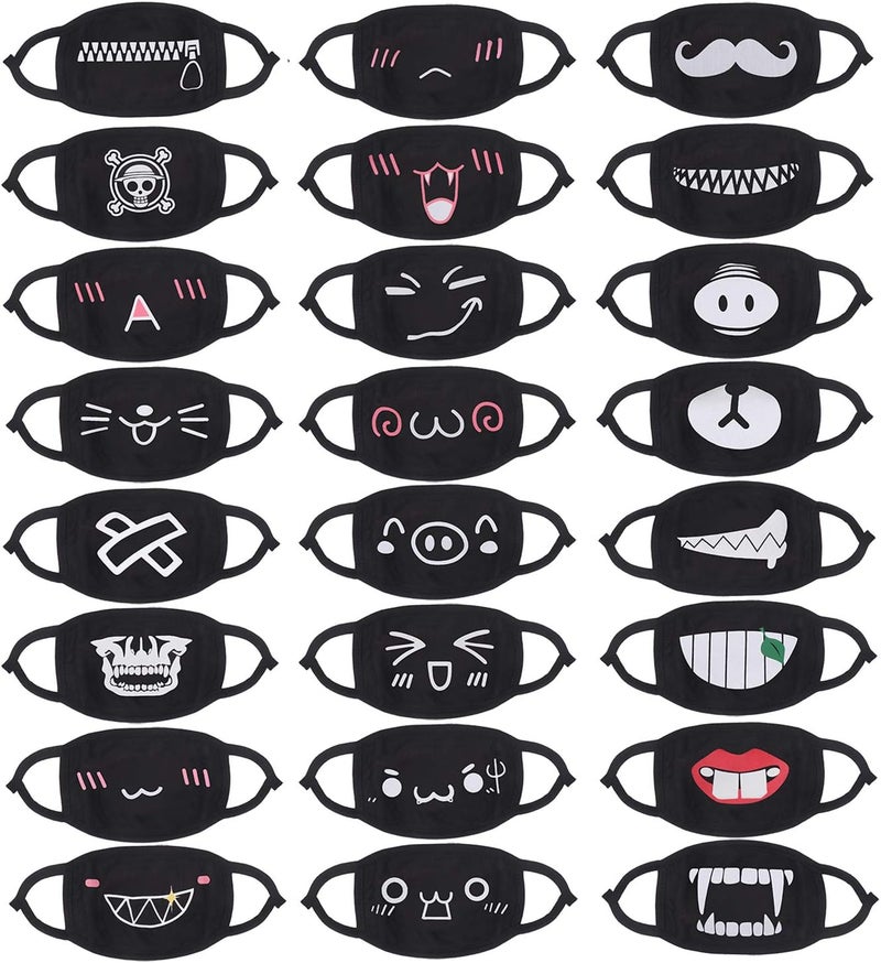 Olgaa 24pcs Kawaii Cotton Mask, Unisex - Black Cartoon Mouth Mask - Image 1