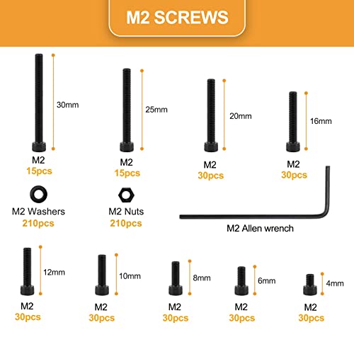 VIGRUE 660Pcs M2 Screws Set Black, M2 x 4/6/8/10/12/16/20/25/30mm Hex Socket Head Cap Screws Nuts Washers Assortment Kit, 12.9 Grade Alloy Steel Assorted Screws, Fully Machine Threaded, Allen Socket Drive - Image 2