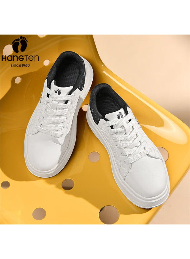 Hang Ten Men's Trendy Casual Embossed White Low-top Thick-soled Sneakers, Spring New, Black Beige, Size 40 - Image 2