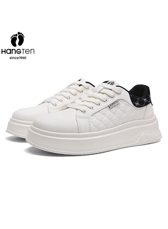 Hang Ten Men's Trendy Casual Embossed White Low-top Thick-soled Sneakers, Spring New, Black Beige, Size 40 - Image 5