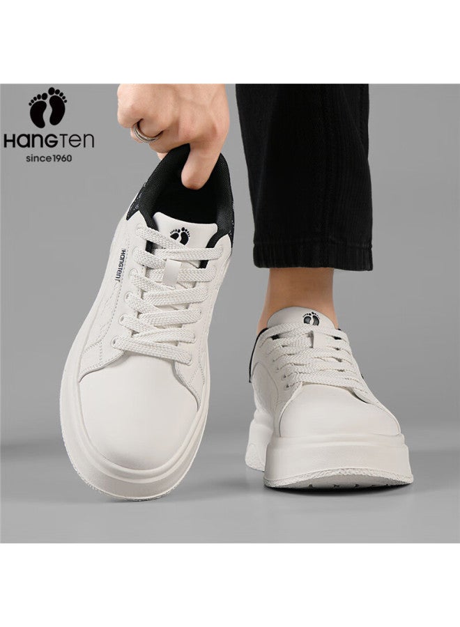 Hang Ten Men's Trendy Casual Embossed White Low-top Thick-soled Sneakers, Spring New, Black Beige, Size 40 - Image 4