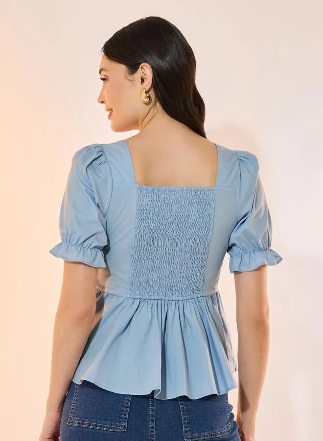 Take Two Square Neck Gathered Peplum Blouse