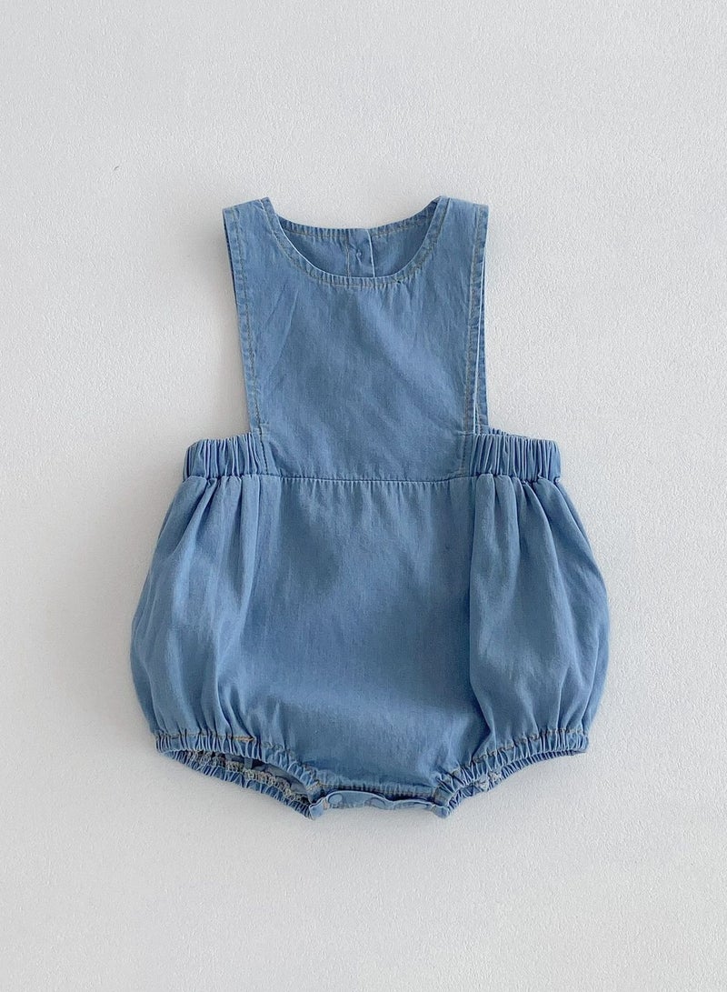 ChildrenThin Denim Short Sleeved Shirt Shorts Set Dress Soft Denim Crawling Suit - Image 1