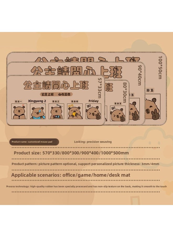 Generic - Hand-painted Kappibala Cute Big Table Mat Office Table Mat Game Big Mouse Mat Anti-slip Mat Oversized And Super Thick-Color:900*400*3mm-Pattern:C7-Please Princess Happy To Work - Image 1