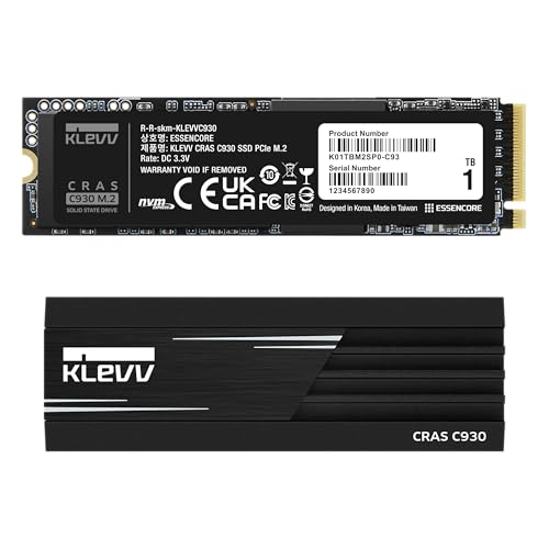 KLEVV CRAS C930 1TB M.2 2280 NVMe PCIe Gen4x4 Internal Gaming SSD Aluminium Heatsink Included, Compatible with PS5, up to 7400MB/s with DRAM Cache (K01TBM2SP0-C93) - Image 1