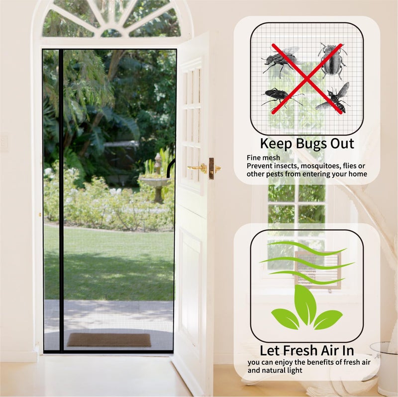 CHIYUNS Reversible Left Right Side Opening Screen Door Mesh Magnetic Closure Heavy Duty, Self Closing Fiberglass Bug Net with Magnet for Sliding Doors & Doorway, Pet Friendly, 32 x 80 inch - Image 4