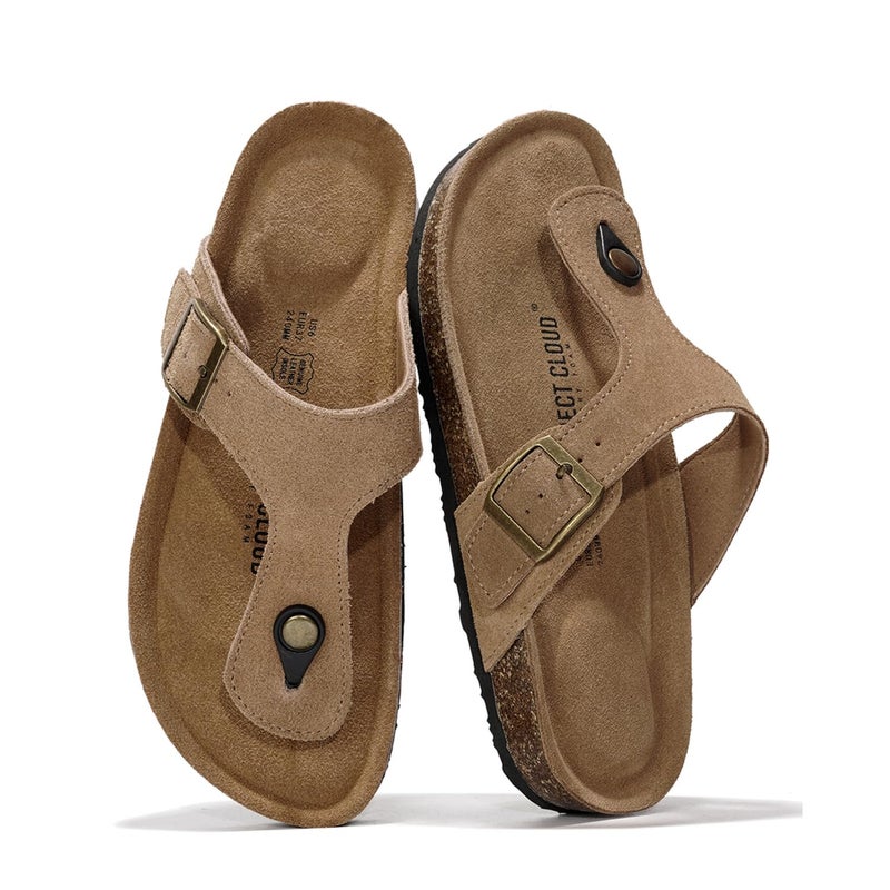 Project Cloud 100% Genuine Leather Thong Sandals Women Footwear - Memory Foam Insole Womens Sandals - Non-Slip Womens Flip Flops - Lightweight Sandals for Women 2026 (Britani,Chestnut, 9) - Image 1