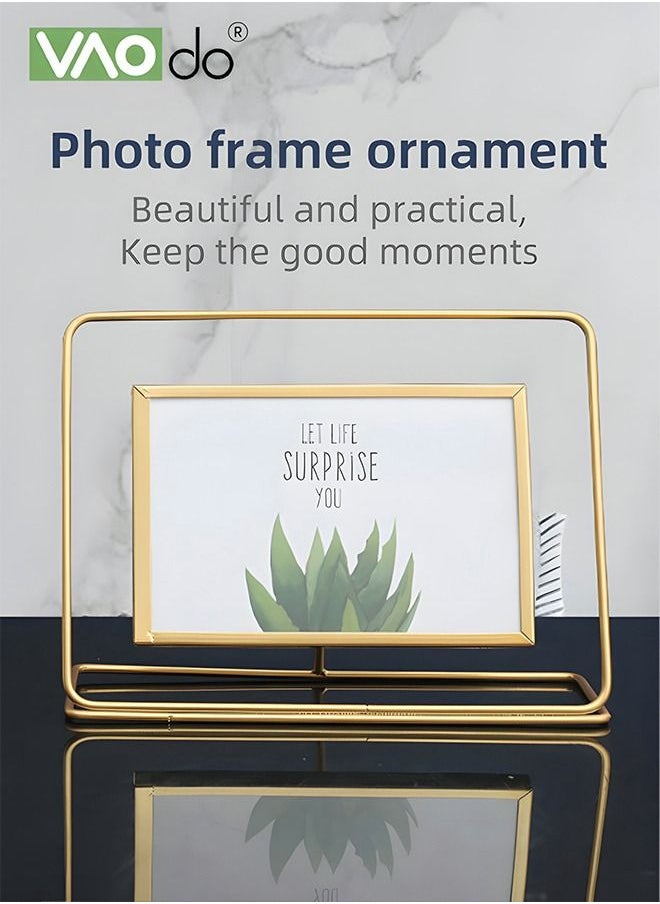 VAOdo Wrought Iron Photo Frame Creative Light Luxury Glass Photo Frame Gold Tabletop Ornament Office Bedroom Photo Ornament  - Image 2