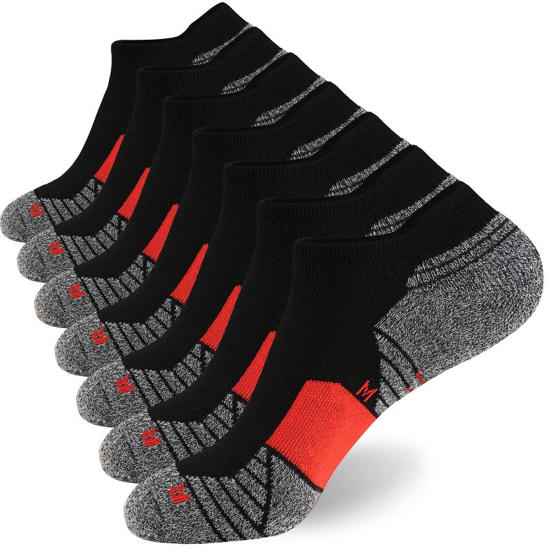 WANDER Men's Athletic Running Socks 7 Pairs Thick Cushion Ankle Socks for Men Sport Low Cut Socks 6-9/10-12 (7 Pairs Black Red, Shoe Size: 12-14) - Image 1