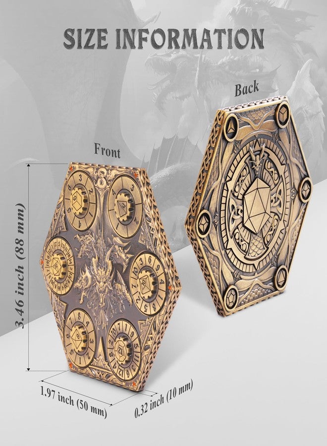 Kabinka DND Dice Set, 7 in 1 Metal Spin-Dial Dice with Storage Bag, Portable Celtic Knot D&D Dice for D4/D6/D8/D10/D12/D20 Role Playing Board Games (Matte Gold) - Image 3