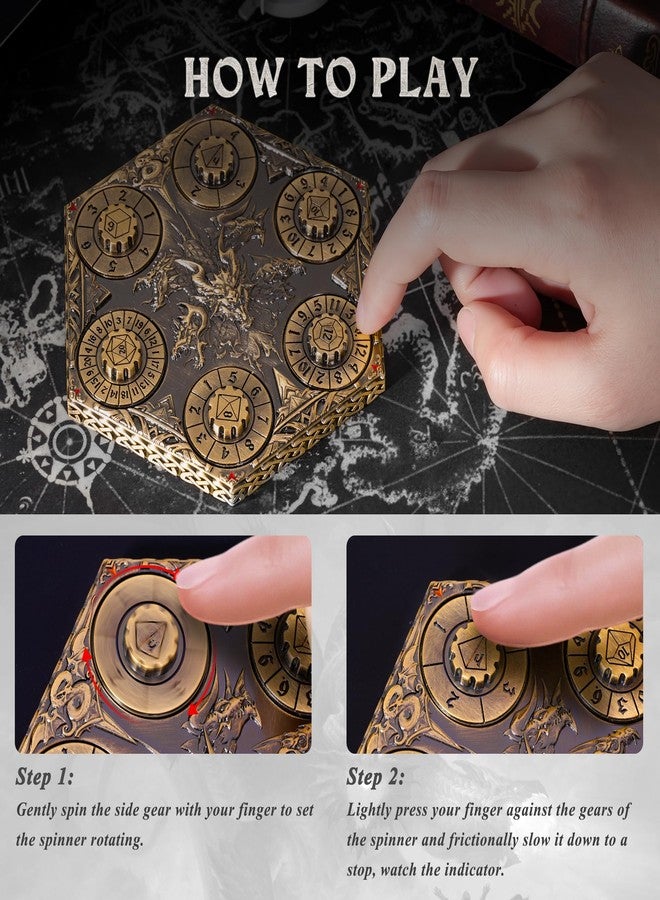Kabinka DND Dice Set, 7 in 1 Metal Spin-Dial Dice with Storage Bag, Portable Celtic Knot D&D Dice for D4/D6/D8/D10/D12/D20 Role Playing Board Games (Matte Gold) - Image 4