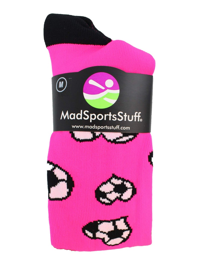 MadSportsStuff Love Soccer Hearts Socks Over the Calf (Neon Pink Small) - Image 2