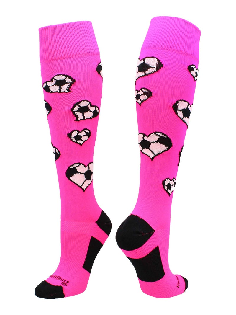 MadSportsStuff Love Soccer Hearts Socks Over the Calf (Neon Pink Small) - Image 5