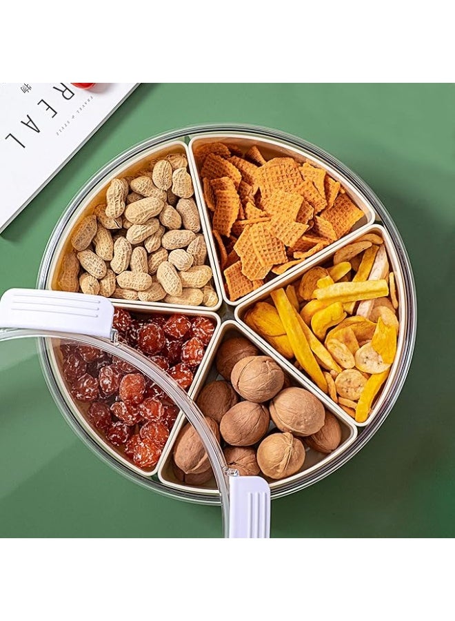 ايست من نون صينية تقديم دائرية مقسمة، 5 أقسام للمكسرات والتمور والوجبات الخفيفة مع غطاء شفاف، حاوية تخزين الطعام في الحفلات المنزلية وتنظيم المطبخ 28.8 × 28.8 × 8.7 سم - Image 2