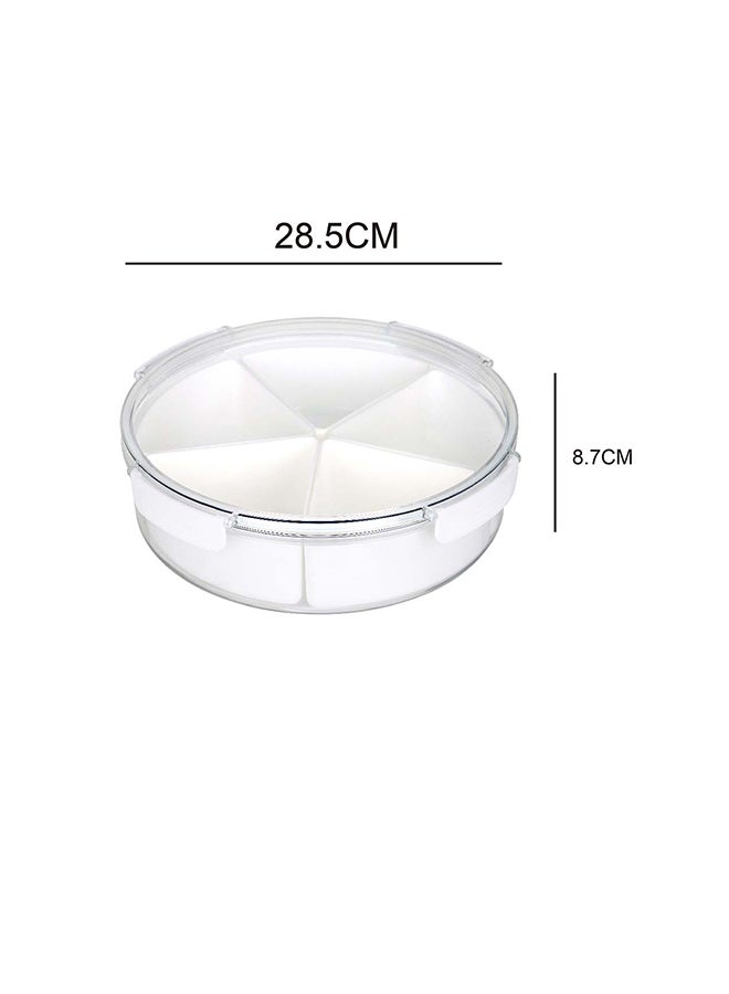 ايست من نون صينية تقديم دائرية مقسمة، 5 أقسام للمكسرات والتمور والوجبات الخفيفة مع غطاء شفاف، حاوية تخزين الطعام في الحفلات المنزلية وتنظيم المطبخ 28.8 × 28.8 × 8.7 سم - Image 4