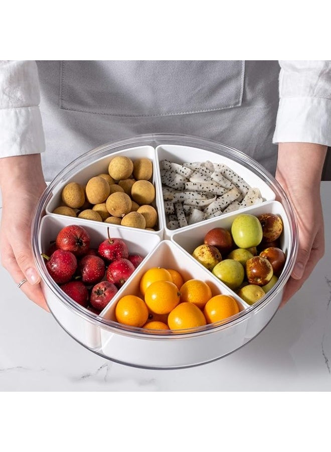 ايست من نون صينية تقديم دائرية مقسمة، 5 أقسام للمكسرات والتمور والوجبات الخفيفة مع غطاء شفاف، حاوية تخزين الطعام في الحفلات المنزلية وتنظيم المطبخ 28.8 × 28.8 × 8.7 سم - Image 3