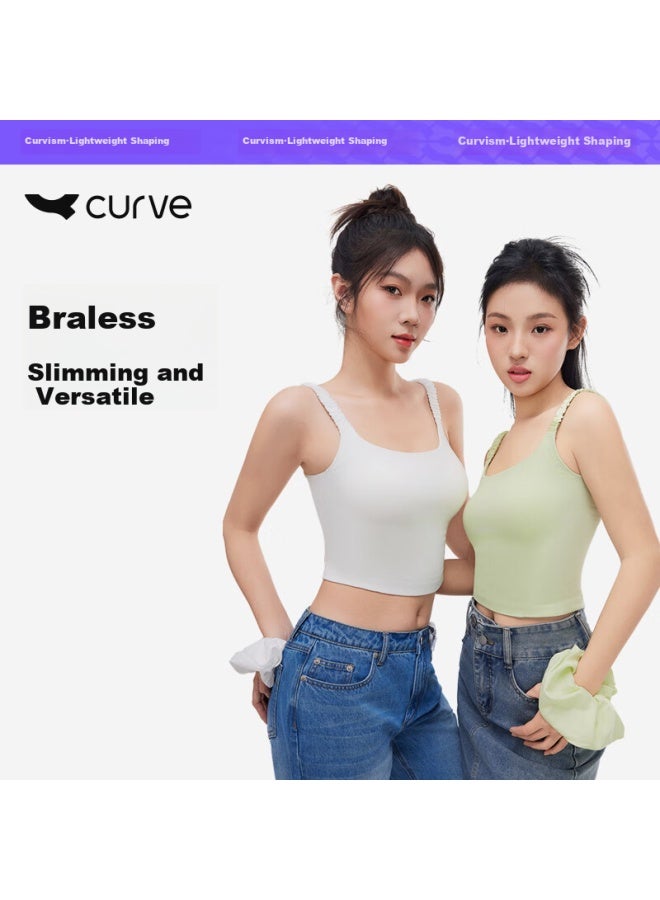 Curveism قميص كيوبيزم للنساء بدون حمالة صدر مع وسادات للصدرات - أبيض سحابي - مقاس L - Image 1