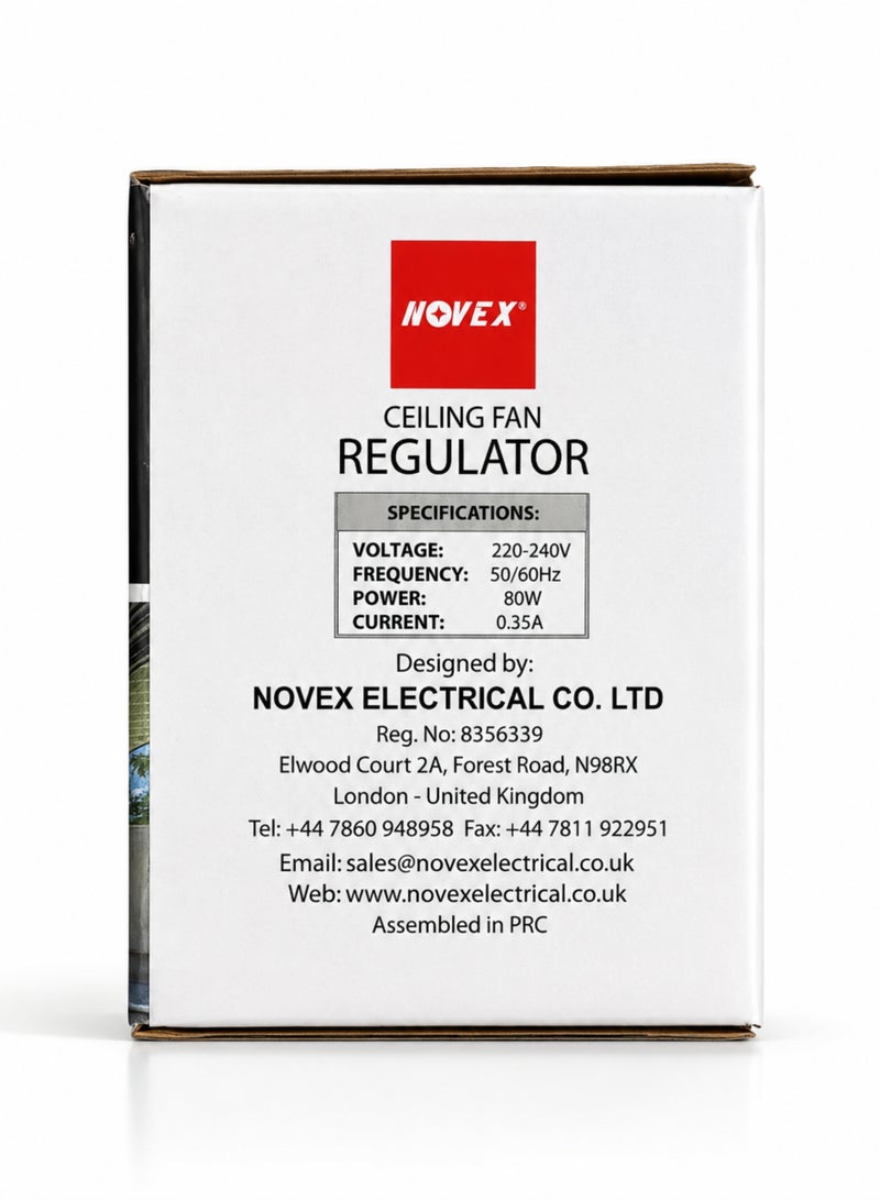 NOVEX Ceiling Fan Regulator 5 Speed, 220-240V, 80W, 0.35A, Rotary Fan Speed Controller, Smooth & Steady Operation, Energy Efficient, Wall Mounted - Image 4